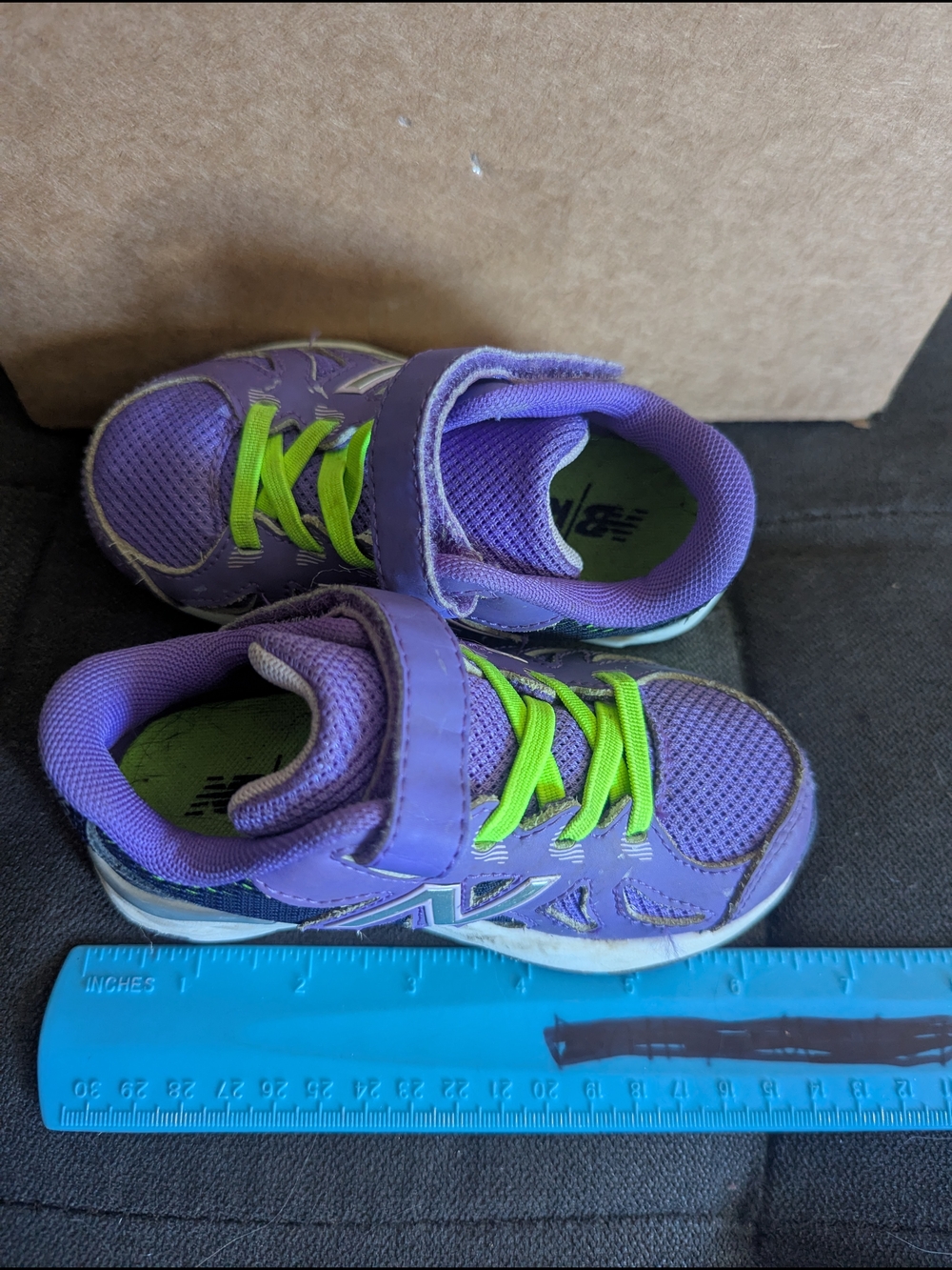 New Balance Kids Purple Sneakers with Lime Green Laces